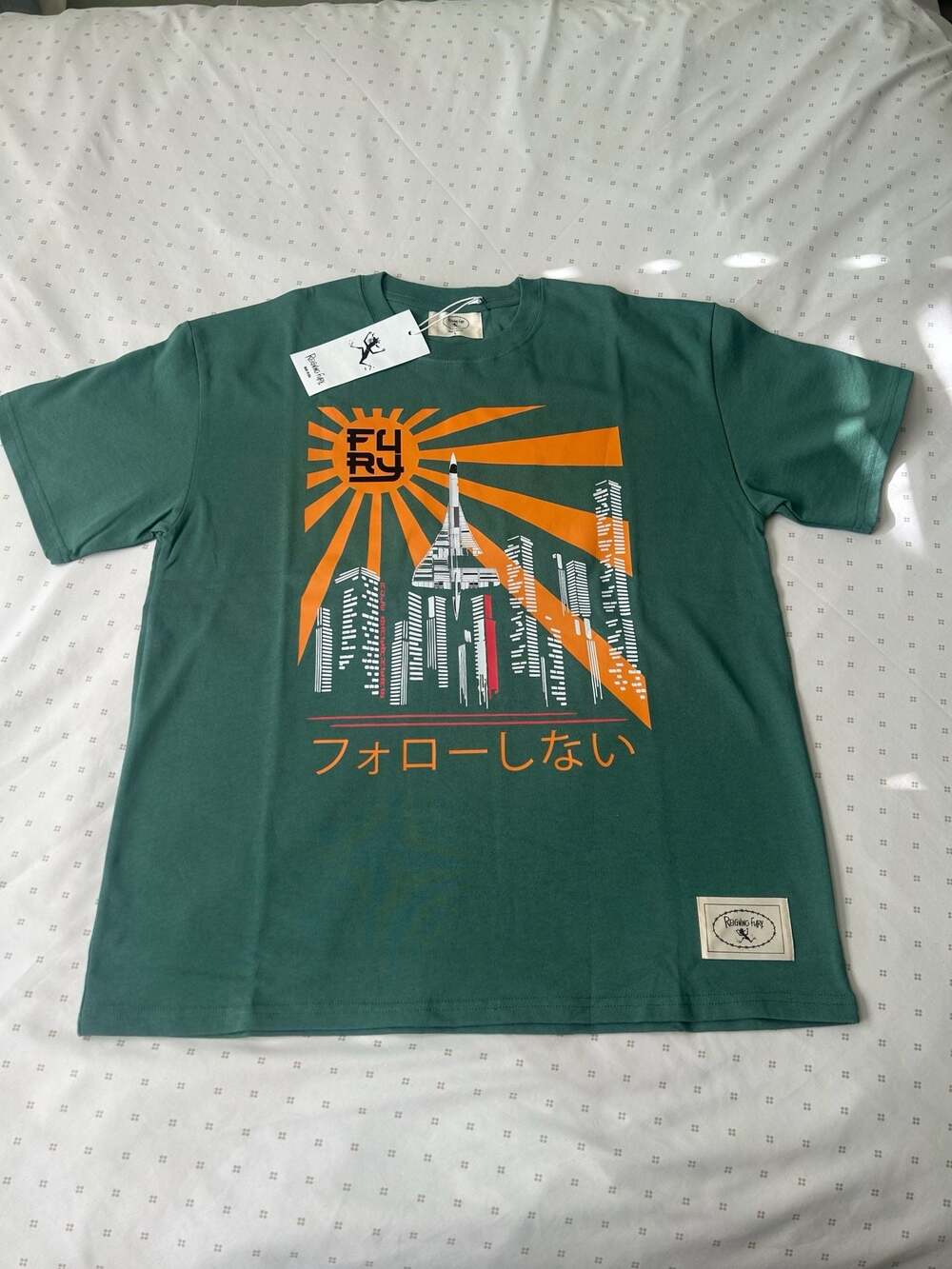 Reigning Fury Japanese Tokyo Skyline Graphic Tee Green